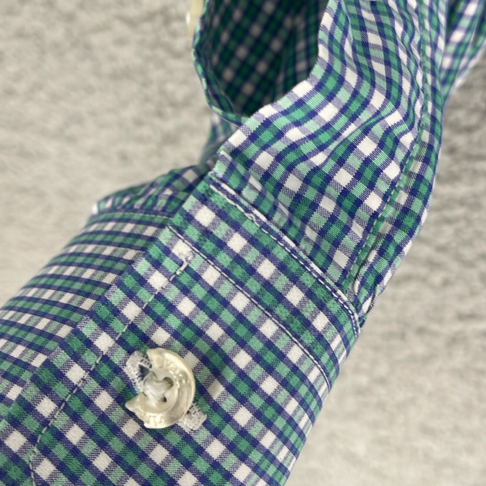 Vineyard vines purple green squared print button down long sleeve medium shirt - Picture 8 of 13
